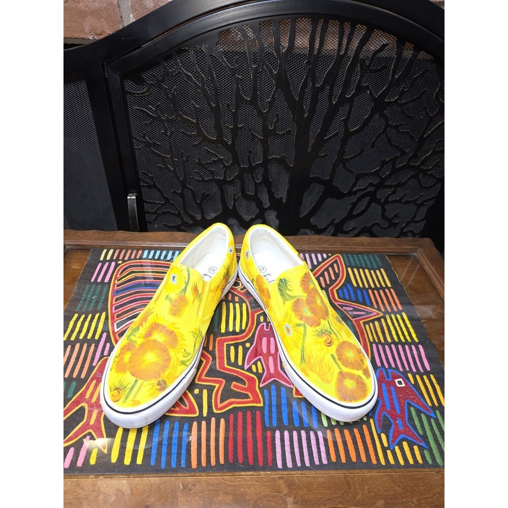 E-LOV Sunflower Slip On Canvas Shoes EU 43 Hand Painted Style Yellow Floral